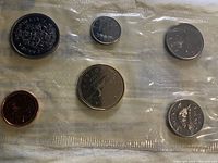 Top view of the sealed 1988 Canadian Royal Mint coin set showing six coins in original packaging.