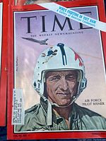 Close up of Time magazine cover April 23, 1965 featuring Air Force Pilot Risner illustration.