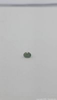Oval cut, dark green transparent Chrome Diopside gemstone photographed on white background showing facets and clarity.