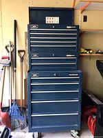 Three-piece Mastercraft tool chest stack in garage