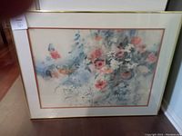 Frontal image of the framed watercolor showing the floral garden scene with soft pastel colors and the signature of Brent Heighton visible in lower right corner.