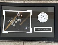 Framed Roger Waters signed photo with Pink Floyd circular signature and nameplate