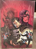 Front view of the limited edition Marvel Ultimate Avengers print featuring Captain America and other characters with a red background.