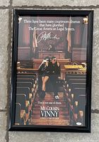 Framed 11x17 My Cousin Vinny movie poster signed by Ralph Macchio, showing courtroom scene with characters and a judge.
