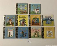 Lot of 10 Little Golden Books arranged in a grid, showing front covers and recognizable titles, pre-owned condition.