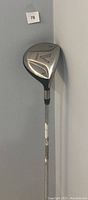 Front view of the Taylormade V Steel 3 wood golf club head showing model and loft of 15 degrees.