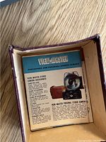 Original View-Master box with printed information on stereo camera accessories.