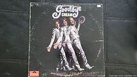 Photo showing the front cover of Cream's Goodbye vinyl album with original cover art and Polydor label logo.