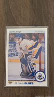 Front of Curtis Joseph rookie hockey card showing action photo and team details.