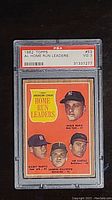 Front of 1962 Topps #53 baseball card showing four American League 1961 home run leaders with PSA grading label.