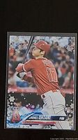 Front view of Shohei Ohtani rookie baseball card in Angels uniform, card number HMW17