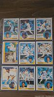 Front view of nine Yankees baseball cards from 1983 O-Pee-Chee set arranged in three rows of three.