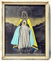 Full view of framed painting showing religious figure with yellow and blue cloak, signed and dated at bottom right.