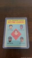 Front side of the 1962 Topps American League Batting Leaders baseball card showing player portraits and title.