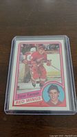Front of the 1984-85 Topps Steve Yzerman rookie hockey card showing player action image, inset headshot, and Red Wings team name.