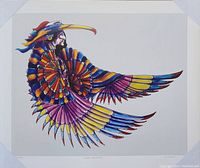 Full view of the Don Chase Indigenous Art Angel limited edition lithograph print. Bright and vibrant colors with white background, photo taken to show overall condition and colors.