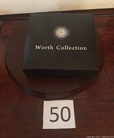 Closed black Worth Collection display box with logo on top, photo showing outer packaging condition.