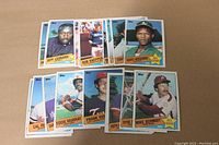 Close-up view of selected cards featuring Jeff Leonard, Bob Knepper, Mike Henderson, Cal Ripken Jr., Dave Winfield, Eddie Murray, Frank Viola, Ryne Sandberg, Keith Hernandez, and Mike Schmidt.