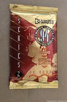 Close-up photo of a single 1994 Donruss Series 2 Baseball foil pack showing the gold and maroon foil packaging with text details and player silhouette.