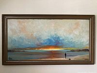 Front view of framed painting showing full composition, colors and frame