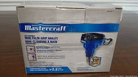 Original packaging of Mastercraft Mini Palm Grip Nailer showing brand, product name, and usage features.