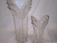 Front angle showing both large and small Mikasa crystal vases with tulip pattern distinctively cut at the top.