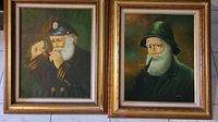 Both framed original paintings by Nelson of elderly men smoking pipes.