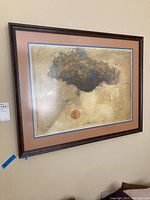 Framed abstract artwork signed and numbered by the artist, showing full view with double mat and wood frame.