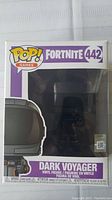 Photo of the unopened Funko Pop box showing the Dark Voyager figure inside, front view.