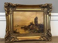 Full front view of the oil painting in gilt wood frame