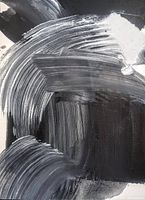 Close-up photo showing the brush stroke textures and colors of the abstract painting.