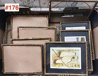Lot of antique picture frames grouped together, showing varying sizes and ornate detailing.