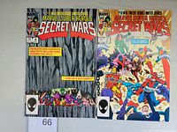 Front covers of two Marvel Super Heroes Secret Wars comic books, issue #4 and #5, laid flat side by side showing colorful detailed artwork.