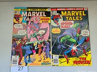Front covers of Marvel Tales comic books #72 and #74 showing Spider-Man and The Prowler