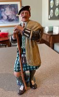 Full front view of the Royal Doulton The Laird figurine showing the full figure, walking stick, and attire details.