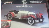 Box cover showing assembled model of 1929 Mercedes Benz SSK in white and red with chrome details.
