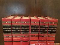 Front view of the six volume Sangamon Edition Abraham Lincoln set by Carl Sandburg showing spine details with volume numbers and titles