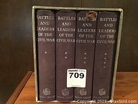 Four volume set of 'Battles and Leaders of the Civil War' showing book spines with title and author.