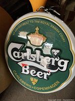 Front side of Carlsberg Beer double-sided plastic sign with crown logo and text 'By Appointment to the Royal Danish Court'