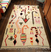 Full view of rug showing overall pattern and fringe