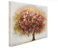 Three-quarter angle view of the large tree oil painting showing 3D textured leaves and warm autumnal colors