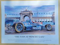 Front full view of the vintage racing poster showing the Molson Lola car and The Princes' Gate in Toronto.