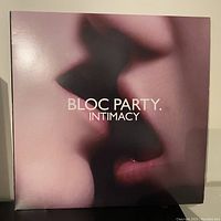 Front cover of Bloc Party's Intimacy vinyl record with artwork showing close-up lips with soft colors.