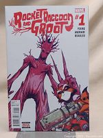 Full front cover of the Rocket Raccoon and Groot #1 comic book showing main characters and title.