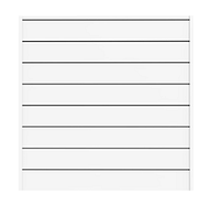 Front view of white PVC slat wall panel showing horizontal slots for hanging.