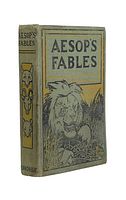 Front cover of the antique Aesop's Fables hardcover book showing the lion illustration and title.