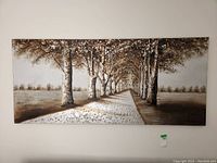 Front view of the entire mixed media canvas showing a tree-lined pathway extending towards the horizon.