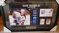Full view of framed Mark Messier memorabilia display