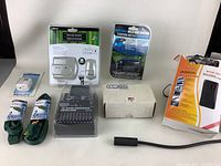 Front view of all items together showing packaging and product details.