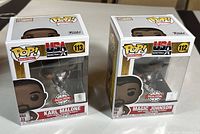 Photo showing two unopened Funko Pop! vinyl figures of Karl Malone (#113) and Magic Johnson (#112) from the USA Dream Team Basketball series. Both boxes feature clear windows displaying the figures inside with branding and numbering visible.